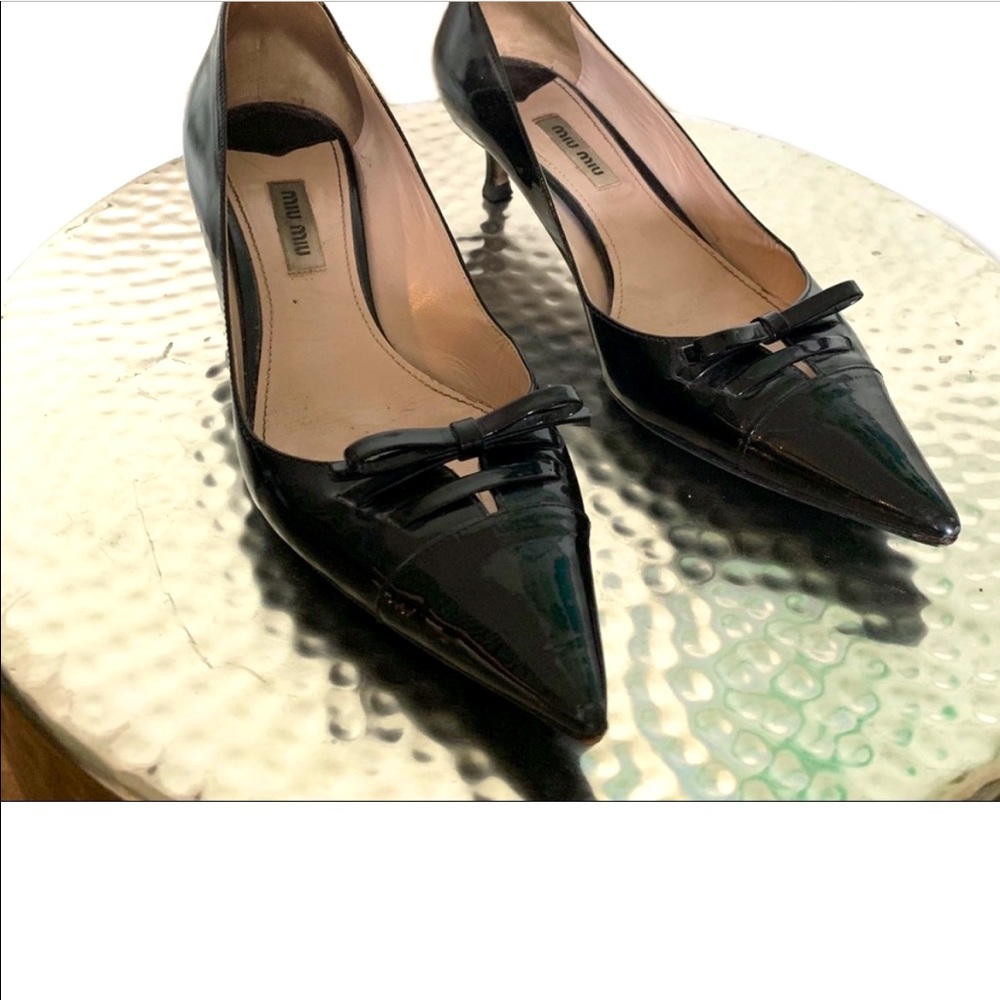 Miu Miu Patent Leather Kitten Heels Black Size 7.5